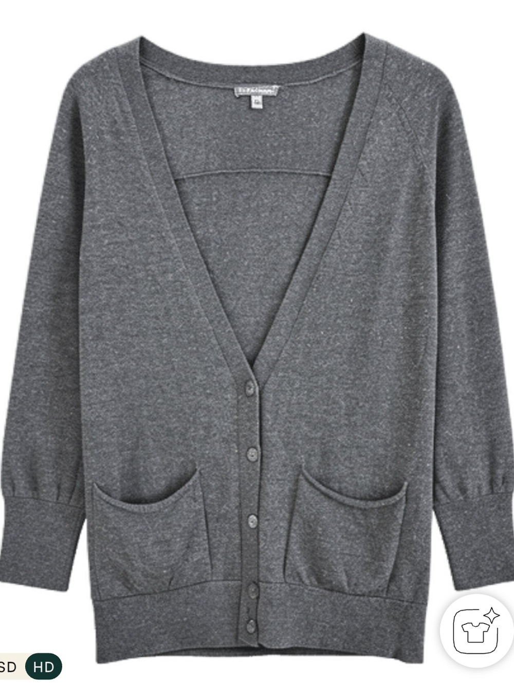 Eileen Fisher Charcoal Gray Merino Wool V neck Boyfriend Snap Button Cardigan